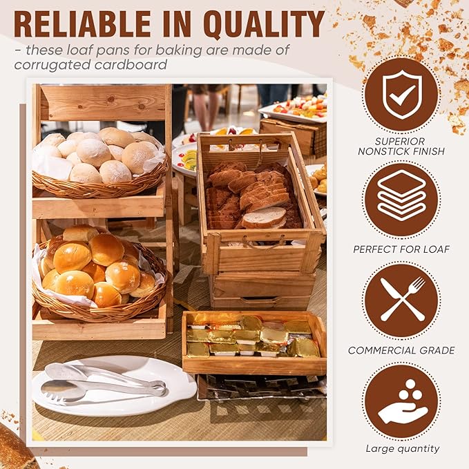 Sabary 50 Pcs Paper Baking Loaf Pan with Lids Disposable Paper Pans Mold for Birthday Graduation Wedding Halloween Thanksgiving Christmas Cake Bread Bakery Holiday Gifts(5.91 x 2.48 x 1.94 Inches)