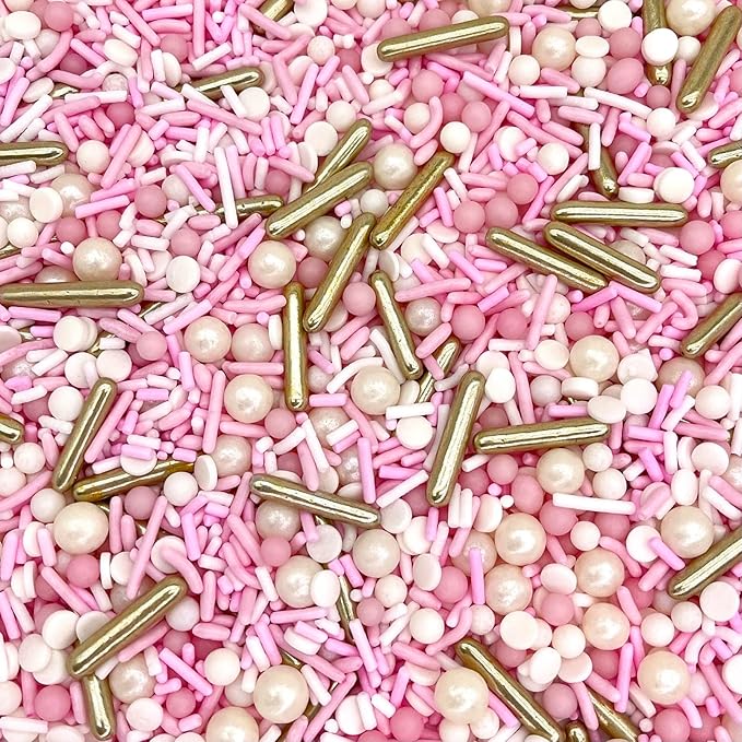 Manvscakes, pink sprinkles, valentines, cake sprinkles, gold sprinkles, cookies, chocolate, fondant, princess topping, ice cream, edible, dessert decoration (Rose)