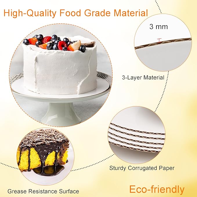 10 inch White Cake Boards - Sturdy Corrugated Round Cake Bases - 12 Pack