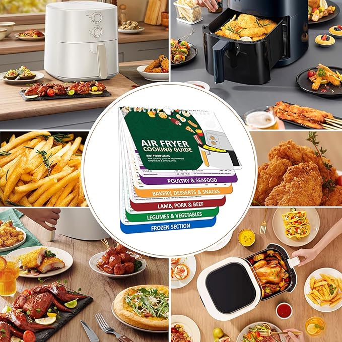 Air Fryer Liners Disposable 7.9” Square Airfryer Liners, 100 Pcs Air Fryer Parchment Paper Liners, Non-Stick airfryer paper liners, Air Fryer Cheat Sheet Magnets Over 200 Foods (Air Fryer Accessories)