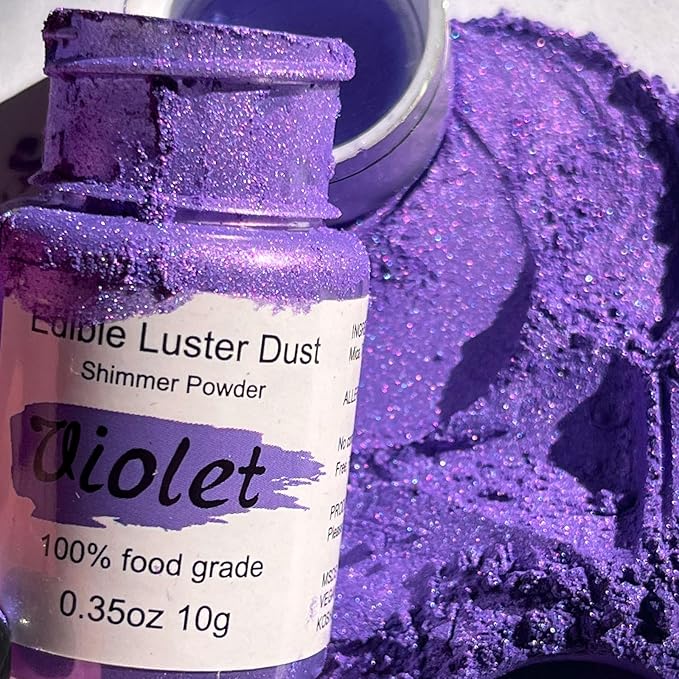 Purple Luster Dust Edible Glitter for Cakes Cocktails – 10g Colaele Edible Shimmering Dust for Chocolates, Metallic Food Coloring Powder for Cake Decorating Edible Glitter for Drinks, No Gluten,Vegan