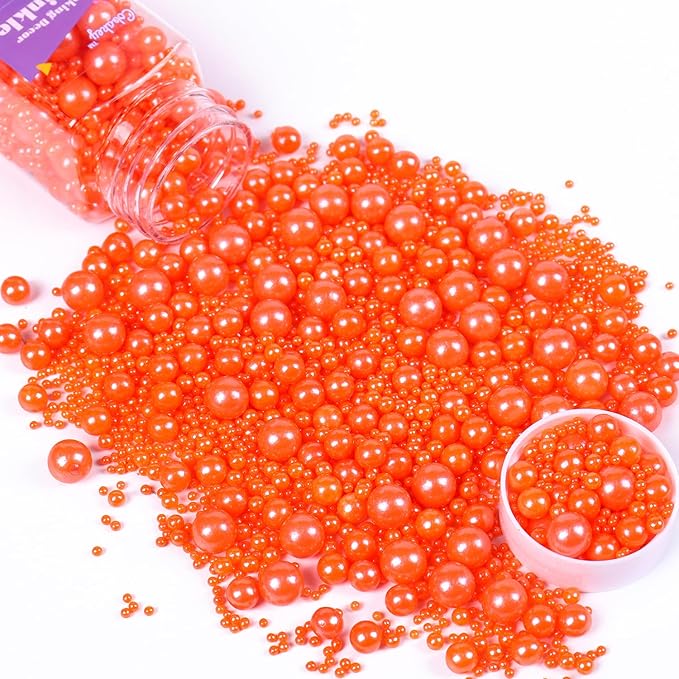 Cobakey Orange Sprinkles for Cake Decorations 3.52 ounce Edible Pearl Sprinkles for Cupcake Toppers Wedding Party Valentines Halloween Christmas Holiday Supplies