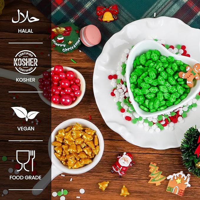 Green Leaf Candy Sprinkles, Christmas sprinkles for Cake Decorating, Edible Sugar Leaf Sprinkles, 150g/5.29oz, Cake Decorations, Baking, Cupcake, cookies Topper, foodgrade