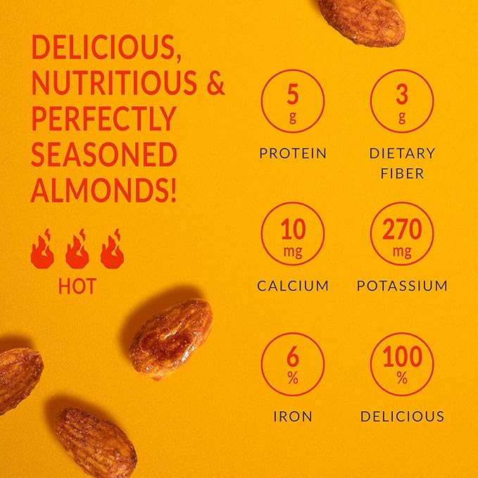 Lakanto Sweet and Savory Honey Habanero Almonds - On the Go Snack, Chile Powder Seasoning, Bold & Spicy, Gluten Free, Protein, Crunchy Roasted, Monk Fruit, Resealable Bag (8 oz)