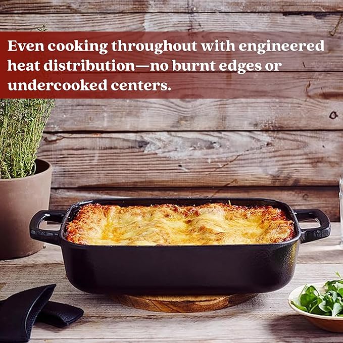 Alva Nori Enameled Cast Iron Roasting Pan 12x8" – Made With No PFAS/PTFE/PFOA, Oven & Induction Safe – 3-Layer Enamel, No Seasoning Needed – Durable, Easy-Clean Bakeware for Healthy Cooking, Black