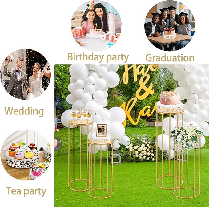 3 Set White Cake Stand，Dessert Cupcake Pastry Candy Display Plate for Party，Elegant Round Cylinder Columns tables for Weddings Cake Stands，Plant Tables，Birthday Party