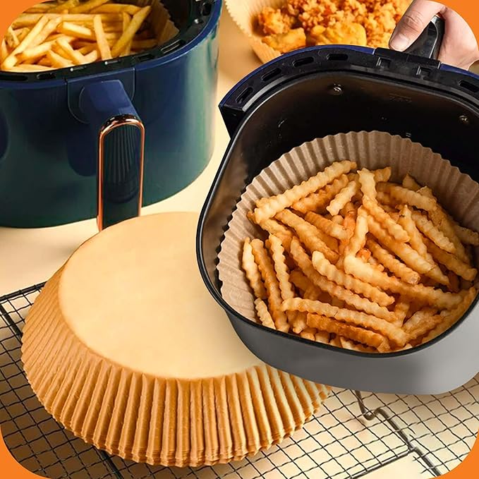 6.5-Inch Round Air Fryer Paper 125pcs Liners for Easy Cleanup - Non-Stick, Heat-Resistant, and Perfect Fit for Hassle-Free Cooking | Bleach-Free Parchment| (6.5 in/16 cm 125pcs)