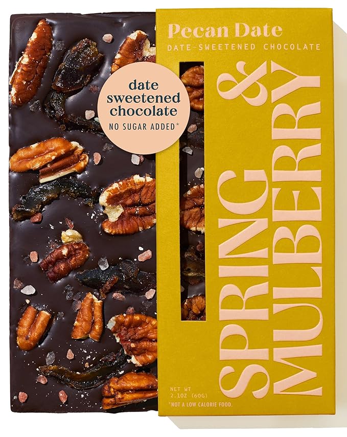 Spring & Mulberry Dark Chocolate Bars – Healthy Dark Chocolate, Date-Sweetened - Pecan Date 6 Pack