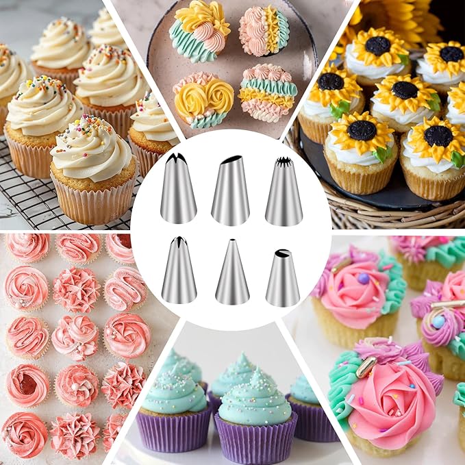 Piping Bags and Tips Set, Cake Decorating Kit Supplies with 6 Icing Tips, 1 Reusable Piping Bag, 1 Coupler, 3 Scrapers, Frosting Piping Kit Cake Baking Tools for Cookie Icing Cupcakes Cakes