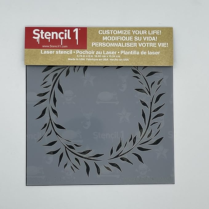 Stencil1 Eucalyptus Wreath Stencil – Reusable Winter Template for DIY Crafts, Holiday Decor, Painting on Wood, Fabric, Cards & More - 5.75" x 6"