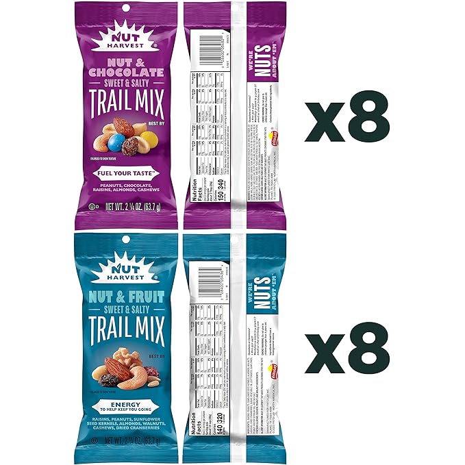 Nut Harvest, Trail Mix Variety Pack, 2.25 Ounce (Pack of 16)