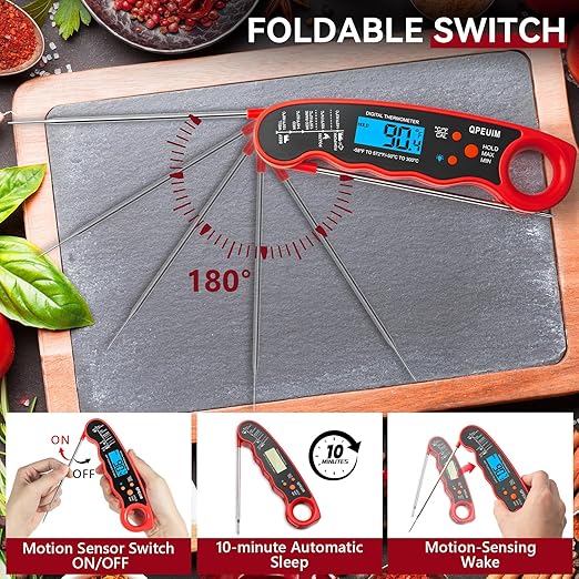 Digital Meat Thermometer Instant Read Meat Thermometer Food Thermometer for Grill and Cooking with Backlight & Calibration, Perfect for Grill, Smoker, Turkey, Candy Making by QPEUIM