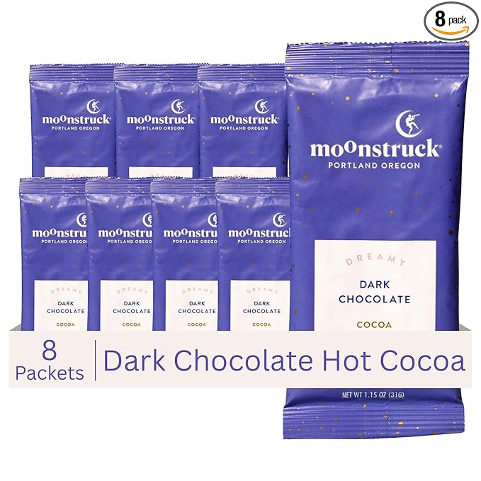 Moonstruck Chocolate Single Serve Dreamy Dark Chocolate Hot Chocolate Packets, 8 Count (Pack of 1)