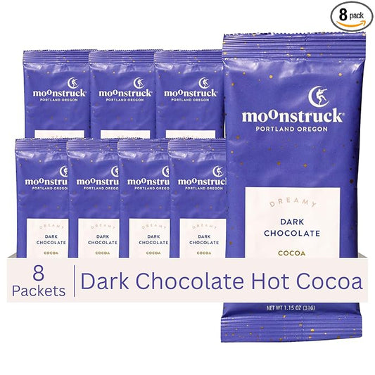 Moonstruck Chocolate Single Serve Dreamy Dark Chocolate Hot Chocolate Packets, 8 Count (Pack of 1)