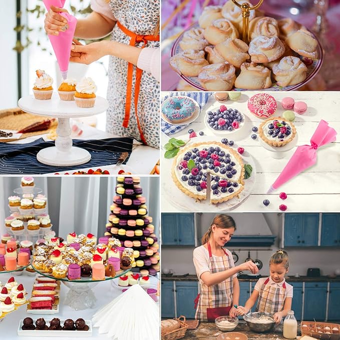 36Pcs Pink Piping Bags & Tips Set,24 Stainless Steel Nozzle Icing Tips With 2 Reusable Silicone Pastry Bag,Icing Smoother,Silicone Baking Cups,2Couplers Cake Decorating Tools Kit For Baking Decorating