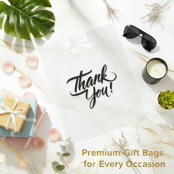 Infinite Pack Thank You Merchandise Bags, Die Cut Handles, Retail Shopping Bags for Boutique - Choose Color & Size