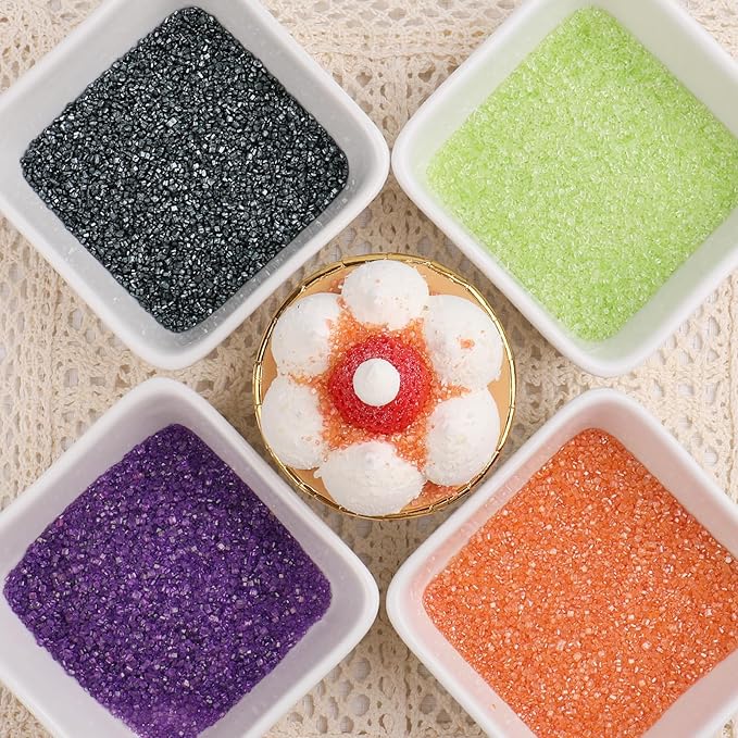 Sanding Sugar Halloween Sprinkles for Cake Decorating, 4 Colors Sparkling Sprinkles Orange Purple Green and Black Decorating Coarse Sugar Crystals for Cupcakes Cookie Ice Cream Baking Topping