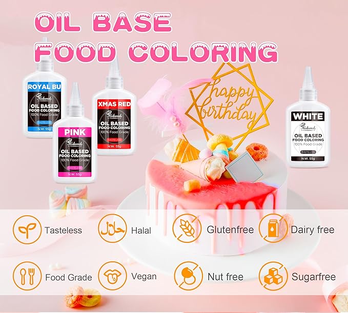 Oil Based Food Coloring Set, Pink Oil Based Food Coloring for Chocolate, Food Grade Food Color Dye for Candy Melts, Baking, Icing, Frosting and Cake Decorating, Flavorless Vibrant - 55g/Bottle