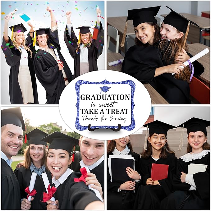 20PCS Graduation Candy Buffet Labels, 1 Blue Glitter Candy Buffet Table Sign with Stand, Catering Supplies Display for Graduation Decorations Class of 2026 -A01