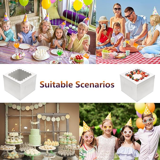 4pcs 12 Inch Tall Cake Boxes, 12x12x10in White Bakery Boxes for Tier Cakes with Window,10in 12in Baking Boxes,Large Cardboard Bakery Take Out Carrier Containers with Lids