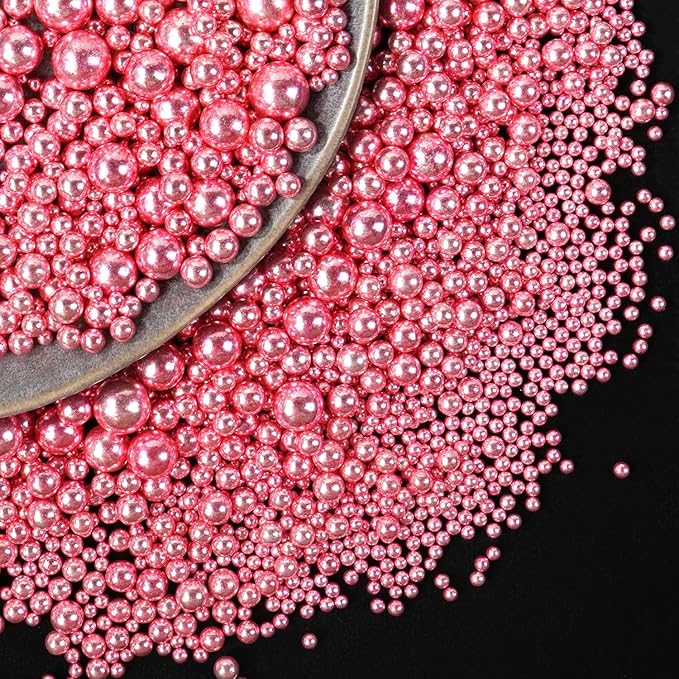 Dazzjoy Edible Rose Gold Pearl Sugar Candy Sprinkles, Mix Size, 4.58oz, Sprinkles for Cupcake Decorating, Baking Cake Decorations, Wedding Party Valentines Easter Supplies