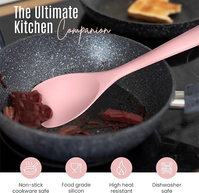 NEXTOP Silicone Spatula Set of 4 - Multipurpose Seamless Silicone Spoon Spatula for Mixing and Cooking -Heat Resistant Flexible Kitchen Utensils for Blending, Stirring, and Baking - Peach