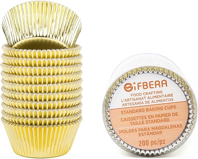 Gifbera Standard Gold Foil Cupcake Liners Wrappers Metallic Baking Cups, 200-Count