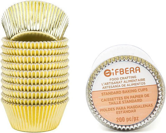 Gifbera Standard Gold Foil Cupcake Liners Wrappers Metallic Baking Cups, 200-Count