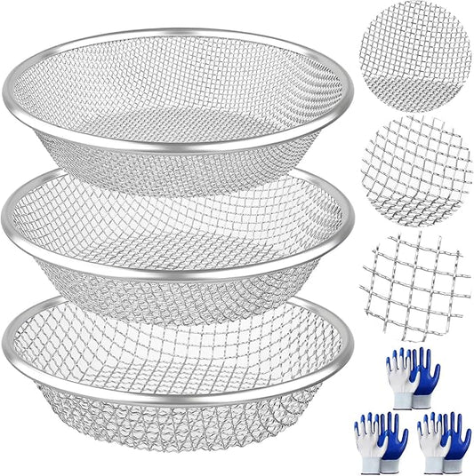 3PCS Soil Sifter for Gardening, Rock Sifter for 5 Gallon Bucket, Compost Dirt Sieve Set with Gloves – Filters Soil, Sawdust, Pebbles, Debris