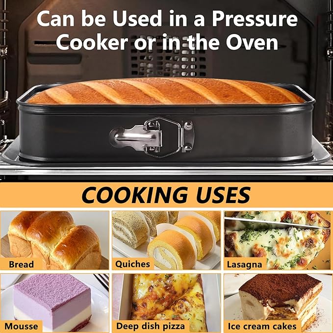 Rectangular Springform Cake Baking Pans: Non-Stick Springform Pans with Removable Bottom, Quick Release Latch Bakeware Springform Cake Pan, Bread Loaf Pan 12.2" x 4.33" x 2.7"
