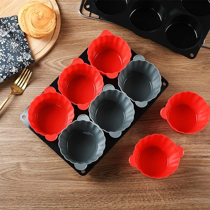6 Cups Non-Stick Silicone Muffin Pan and Cupcake Maker, Large Size Cupcake Pan, Set of 2