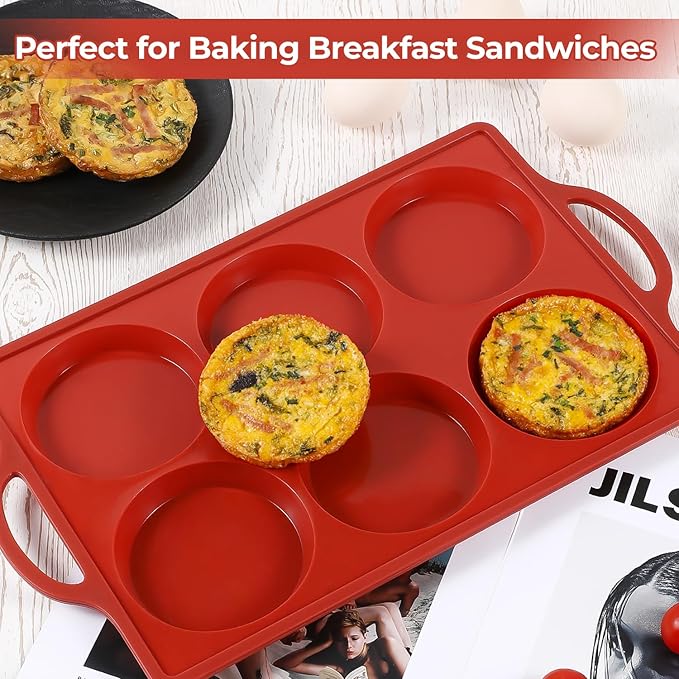 CAKETIME Jumbo Muffin Top Pan, 4 Inch Metal Frame Round Egg Baking Pan for Oven English Muffins, Whoopie Pies, Corn Bread, Egg Bites, Breakfast Sandwiches Tarts 3 Pack Brown