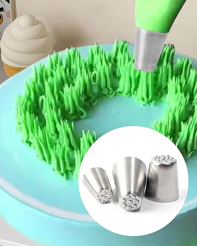 3pcs Grass Icing Nozzles Set,Cake Decorating Tips Piping Nozzles, Stainless Steel Pastry DIY Baking Tools
