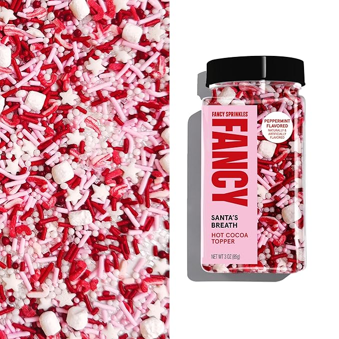 Fancy Sprinkles Limited Edition Holiday Santa's Breath Crunchy Sprinkles Hot Cocoa Topper, Peppermint Candy Cane, Tiny Marshmallows, Nonpareils and Shimmery Sugars (0.5c)