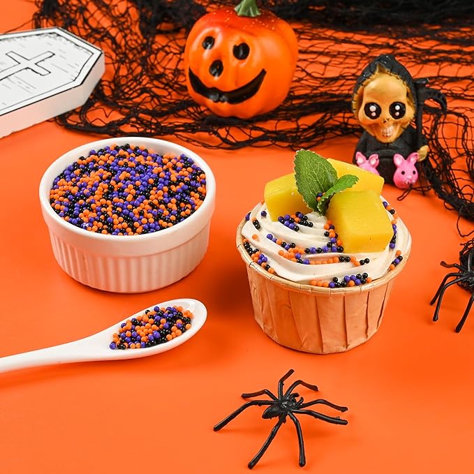 Nonpareils Sprinkles for Cake Decorating, Black & Orange Purple Sprinkles Perfect for Cupcake Toppers Wedding Party Valentines Halloween Christmas Supplies 3.52 Ounce