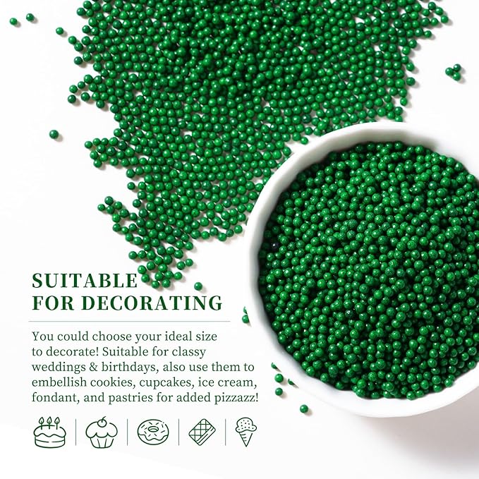 Green Sprinkles for Cupcakes, Green Nonpareils, 2 mm Pearl Sprinkles, Nonpareils Sprinkle for Cake Decorating, Cookies, Ice Cream, Macarons, and Baking(120g/4.23oz)