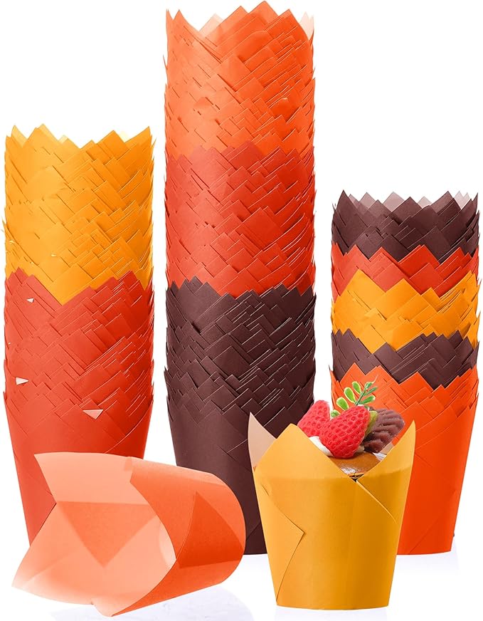 500 Pcs Fall Tulip Cupcake Liners Thanksgiving Muffin Baking Liners Holders Grease Proof Cake Liner Cupcake Wrappers for Autumn Thanksgiving Birthday Party