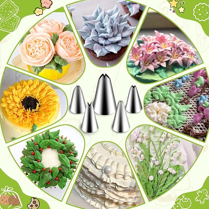 Suuker 5 Pieces Leaf Piping Tips,Stainless Steel Cake Decorating Tips, Frosting Icing Tips for Cupcakes, Cake, Cookie and Decorating（67 68 70 352 113）