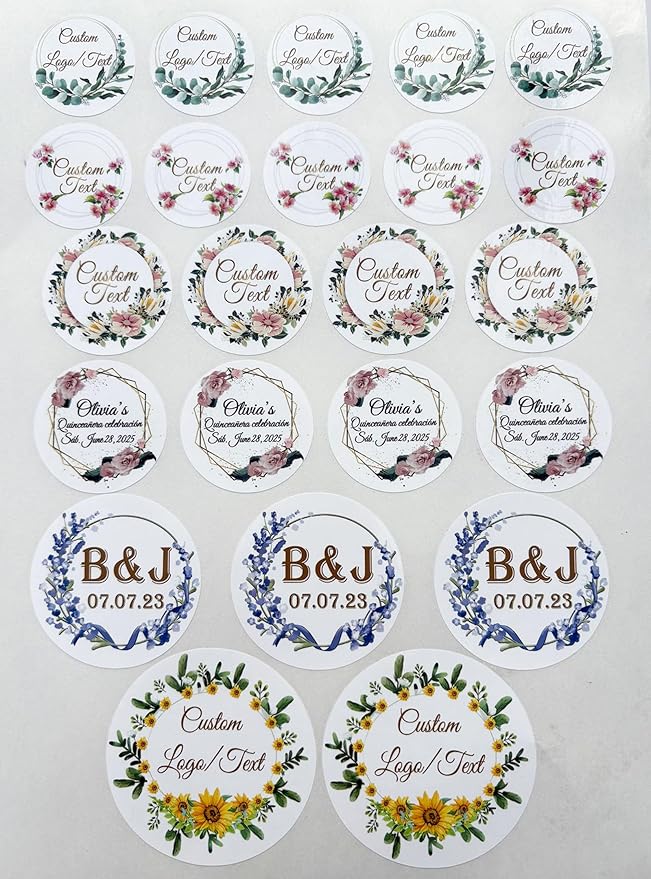Custom Stickers for Weddings, Birthdays & Businesses - Personalized Labels with Your Logo - Waterproof, Fade and Heat Resistant - Pack of 100-1000 (Wreath I, 4 Inch)