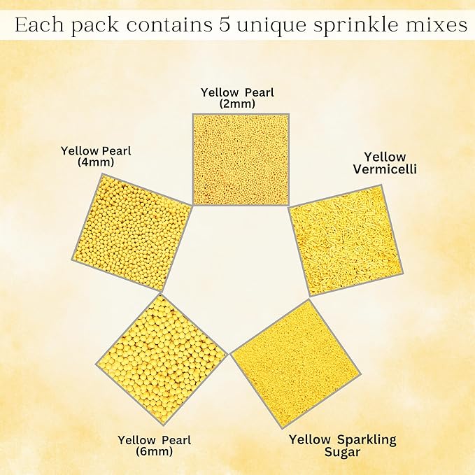 Confect Yellow Sprinkles | Sprinkle for Cakes & Cupcakes Decoration | Galaxy Sprinkles | Assorted Pack of 5 Summer Break Party Celebration Mix Dragees, Jimmies & Sparkling Sugar | Vegan, Gluten-Free, Soy-Free, Dairy-Free, Palm Oil-Free- 5 Oz