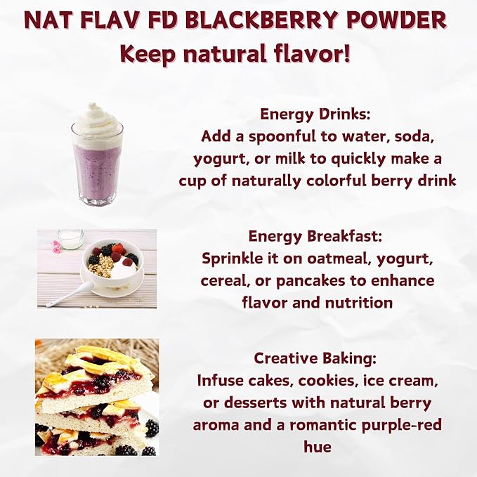 NAT FLAV Freeze Dried Blackberry Powder – 100% Natural, No Added Sugar, No Additives | 7oz | Vibrant Superfood for Smoothies, Baking & Natural Coloring