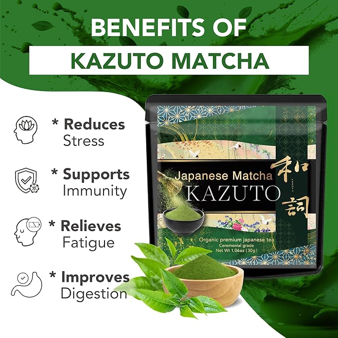 Kazuto Matcha powder Ceremonial grade Organic Green Tea Powder - Teahouse Edition - Premium First Harvest Ceremonial Grade - Authentic Japanese First Harvest Ceremonial Grade Matcha Green Tea Powder from Shizuoka
