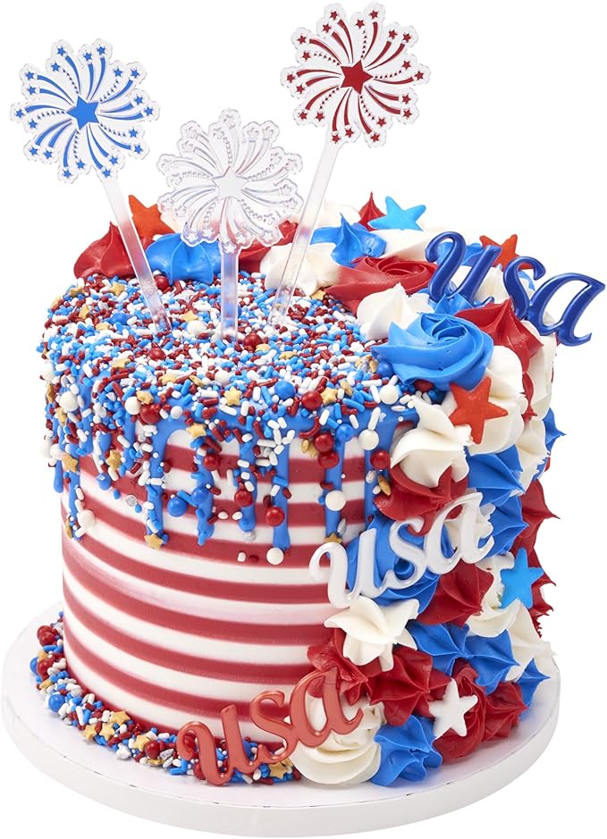 DECOPAC Firecracker Deluxe Fusion Mix, 26oz, Fancy Patriotic Candy Sprinkles in Handheld Container, Edible Sprinkles For Celebration Cakes, Cupcakes, Cookies and Donuts, Red, White, and Blue