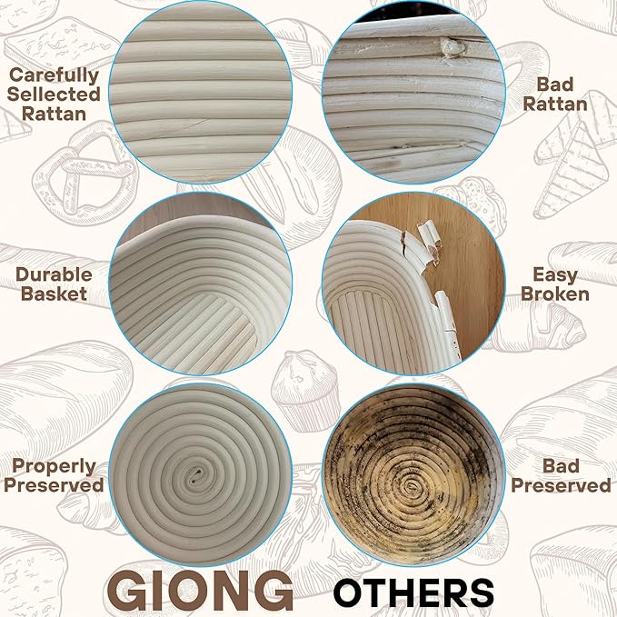 Banneton Bread Proofing Basket 2 pack 9 inch Round Basket with Liner, Bread Proofing Basket Perfect for Professional & Home Sourdough Bread Baking, Artisan Sourdough Bread (Set of 2 pack 9" Round)