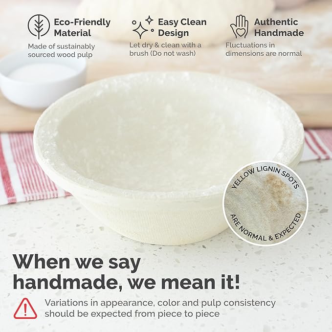 Bulka Small Round 8" 500g Plane Banneton Bread Proofing Basket Pressed Wood Pulp, Sourdough Proofing Basket - Non-Stick Brotform Sourdough Bread Baking Supplies, Made in Germany.