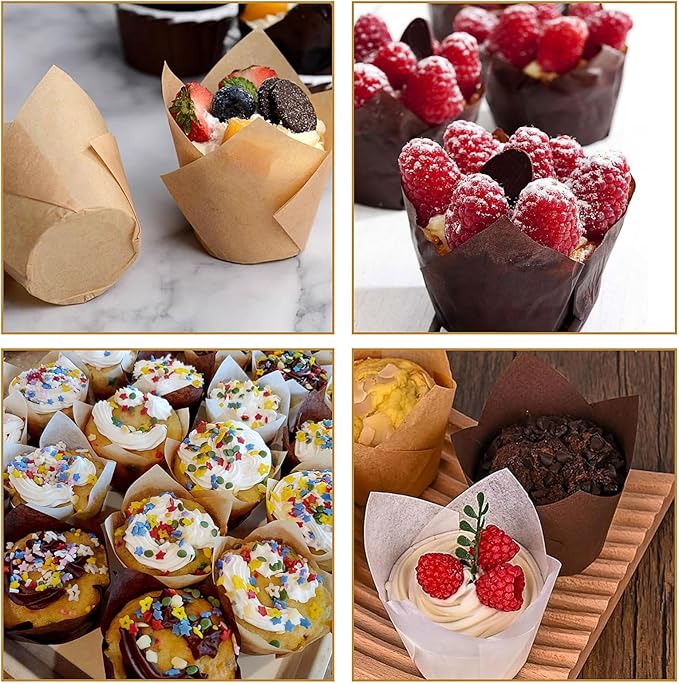 50 Pieces Cupcake Liners for Baking-2-1/4" x 4" Natural,Brown,White 3 colours for Wedding, Birthday Party, Standard Size, Natural Color (White)