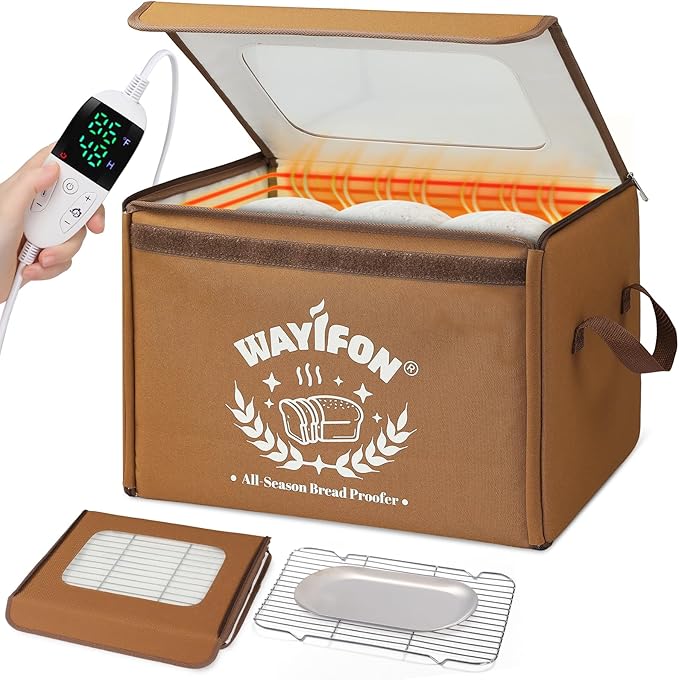 Folding Bread Proofing Box with 68-131℉ Temp Control & 99H Timer,Dough Proofing Box with Metal Rack Warming Proofer for Sourdough, Bread Baking, Pizza, Yogurt,Space-Saving & 6-Layer Fabric,Brown