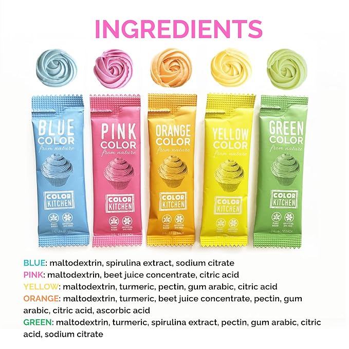 ColorKitchen Food Coloring 10-Pack – Plant-based Colors, Artificial Dye-free, Gluten-free, Kosher, Non-GMO, Vegan, Colors for Frosting and Natural Healthy Baking, Soy free (10 Packets-5 Colors)
