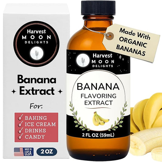 Natural Banana Extract - 2 oz - Water-Soluble - By Harvest Moon Delights - Banana Extract for Baking, Ice Cream, Drinks, and Candy - Sugar Free