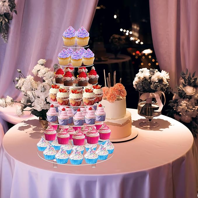 Jusalpha 7 Tier Round Acrylic Glass Cupcake Stand-cake stand-dessert stand, cupcake Tower 7 Tier With Base (7RF-S)